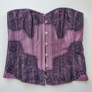 Plum with black lace metal hooks corset slimming curvy